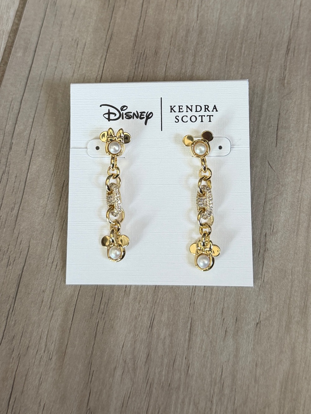 Kendra Scott Gold Disney Mickey Drop Earrings with Clear Stones